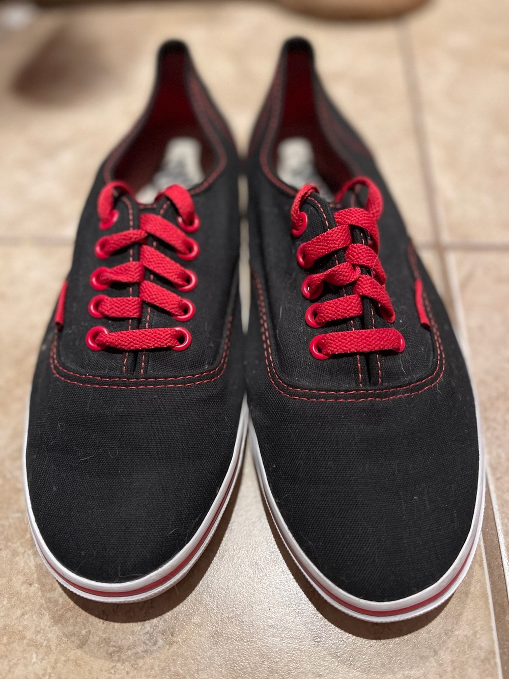 VANS Men's Black Canvas Sneakers with Red Accents